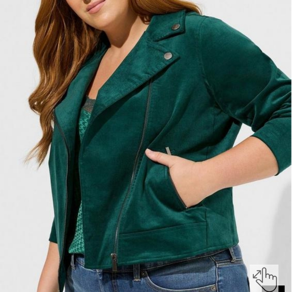 🆕️ EMERALD GREEN VELVETEEN MOTO JACKET